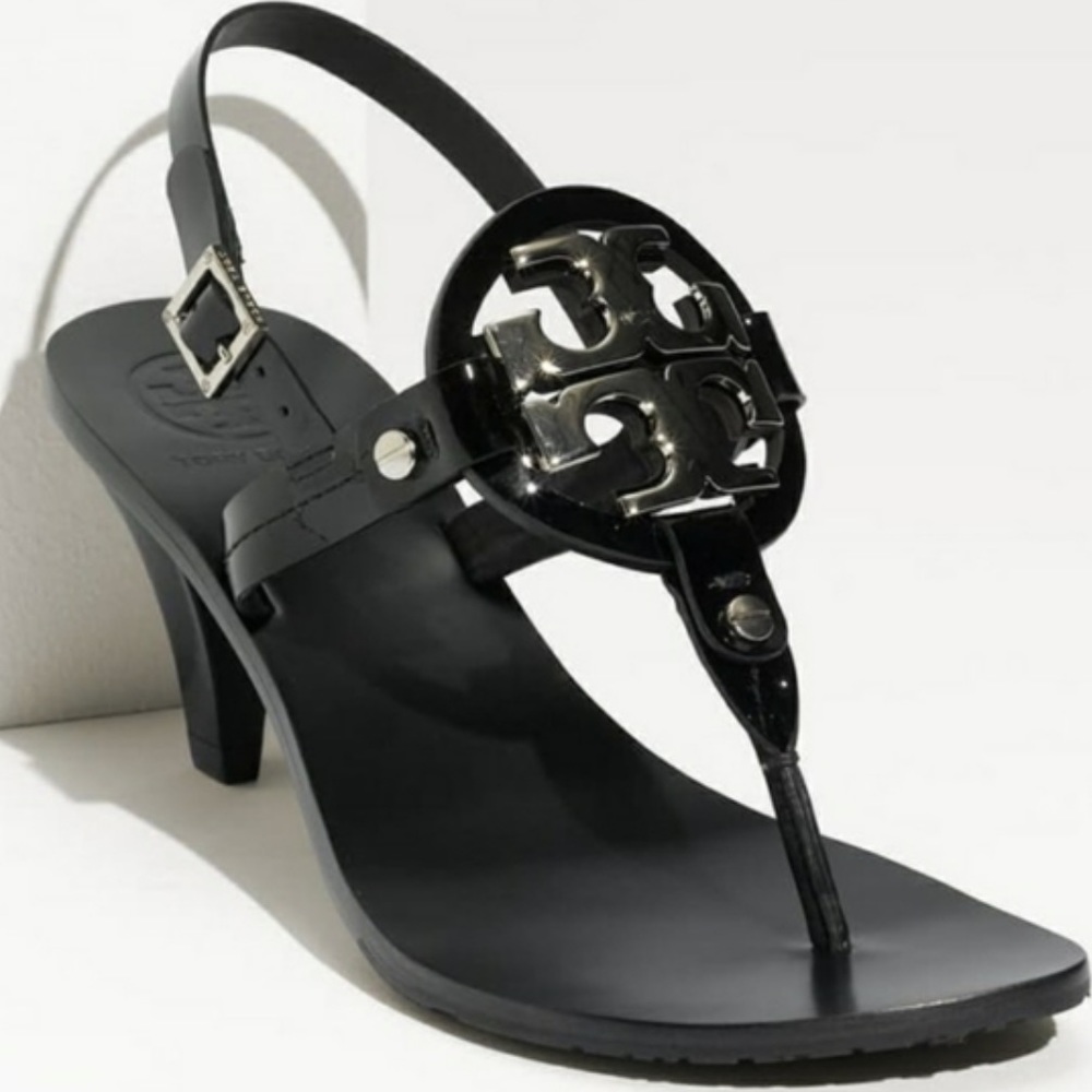 Tory Burch Black “Holly 2 Kitten” Thong Sandals Heel